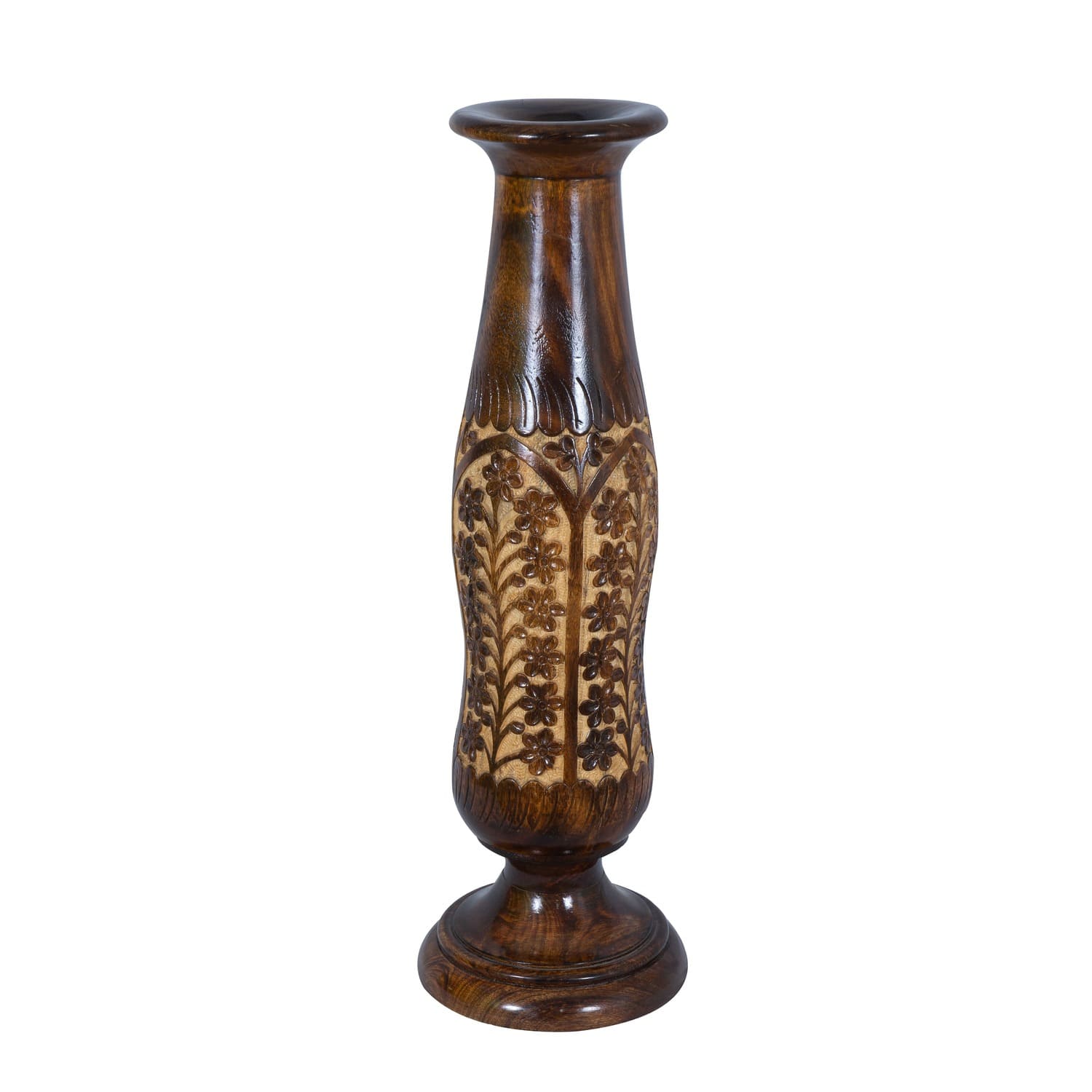 Blessing Handicrafts Antique Kashmiri Carving Flower Vase/Pot,Wood Carving Flower vase Round Shape Home Decorative Wooden Vase