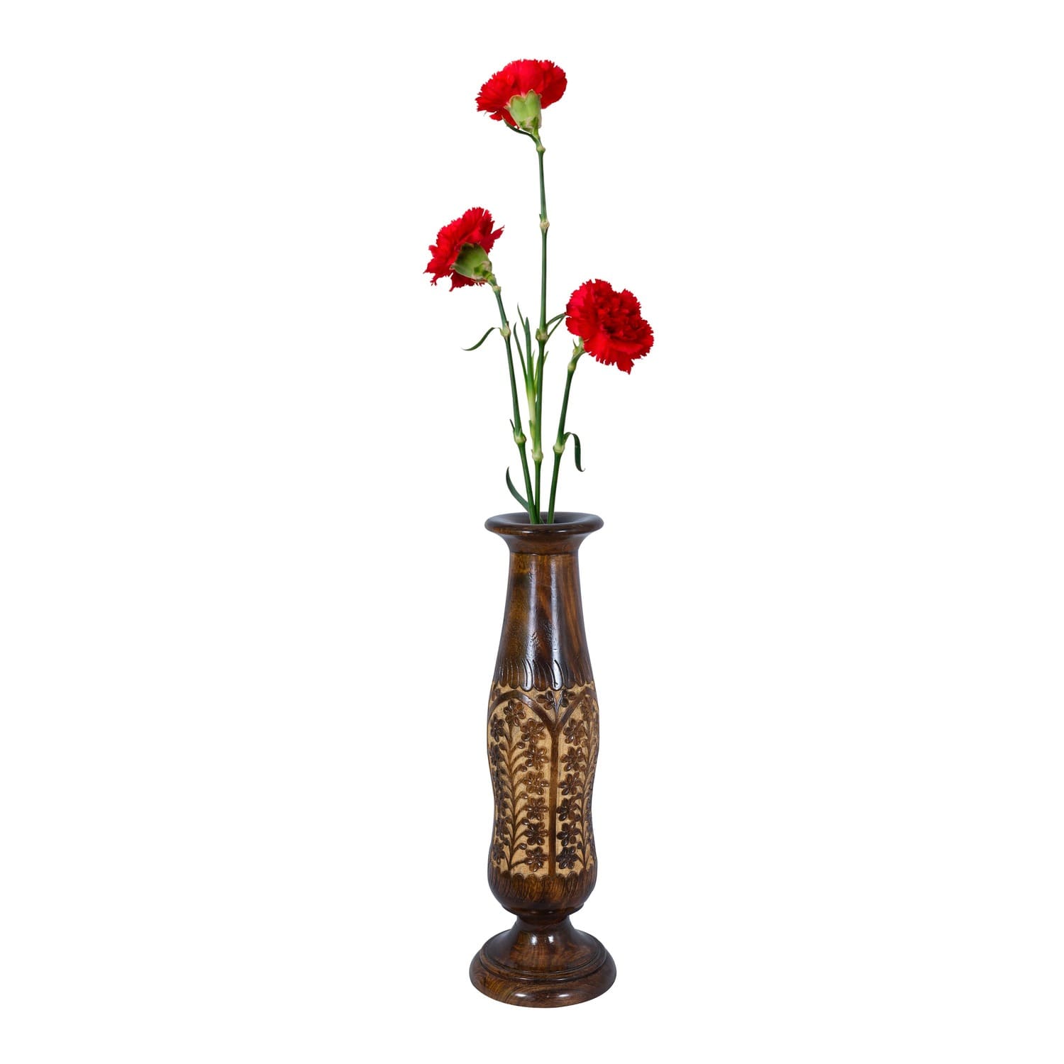 Blessing Handicrafts Antique Kashmiri Carving Flower Vase/Pot,Wood Carving Flower vase Round Shape Home Decorative Wooden Vase