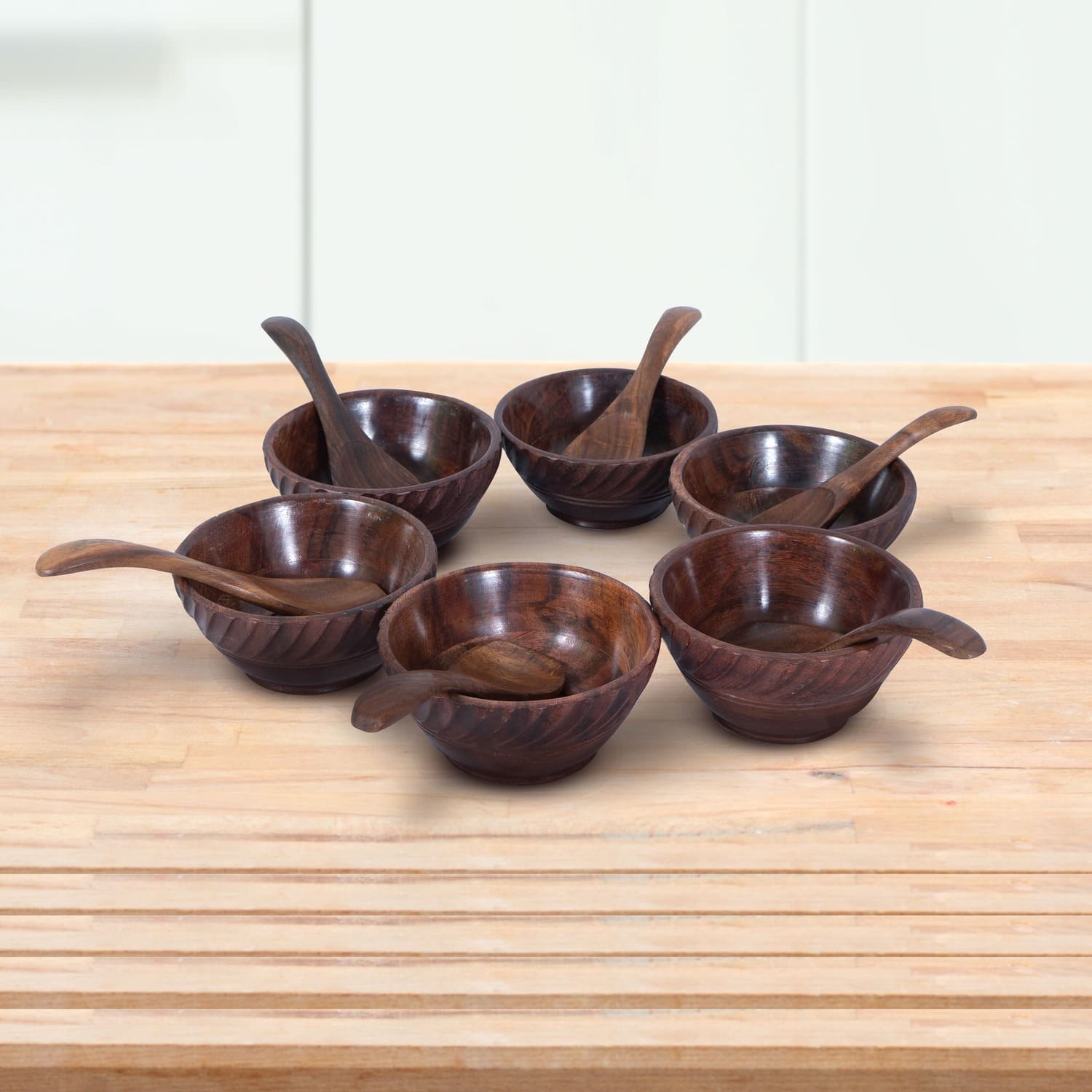 wooden bowl set and spoon in antique design