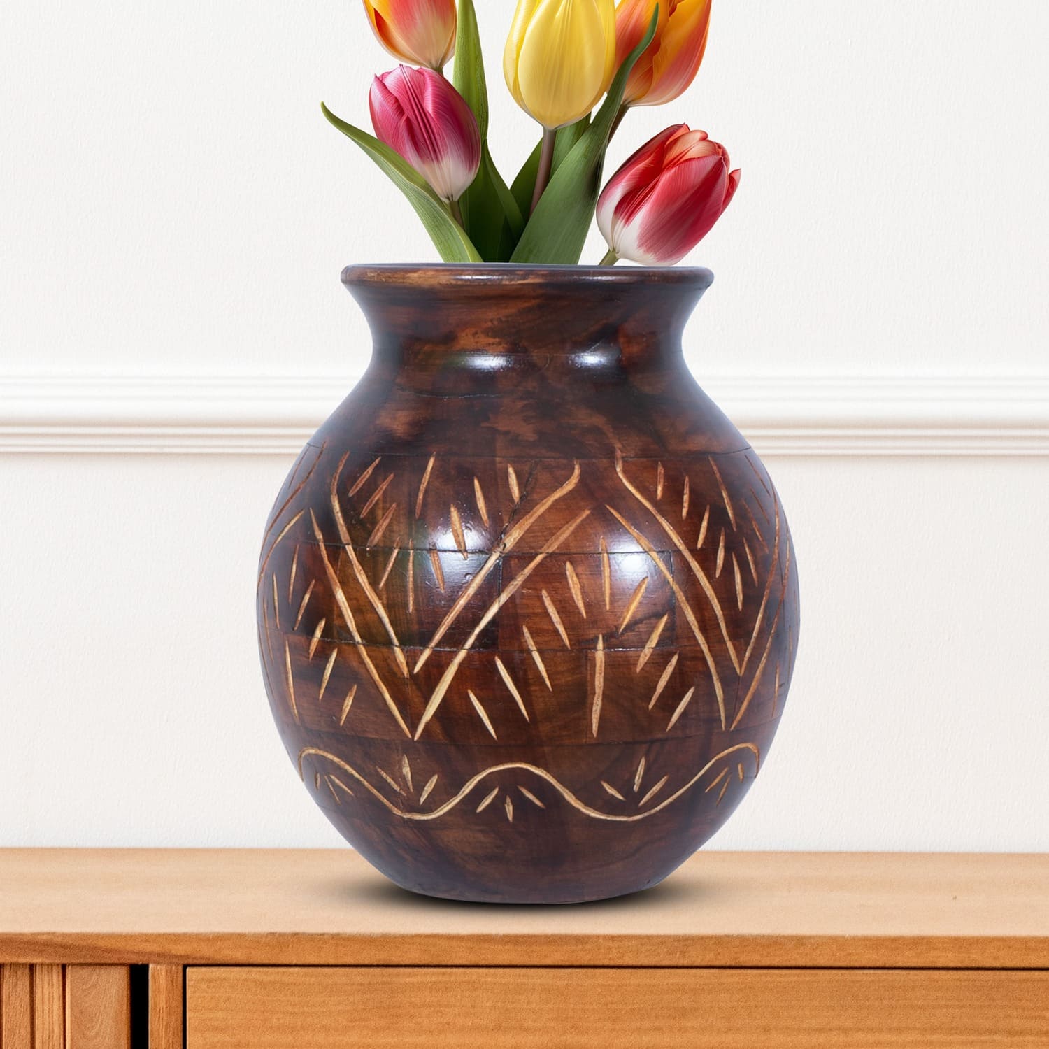 Hand Crafted Wooden Flower Pot OR VASE | Wooden VASE with Design | Home Decor Flower Pot | Decorative Flower VASE OR Wooden Pot | Crafted