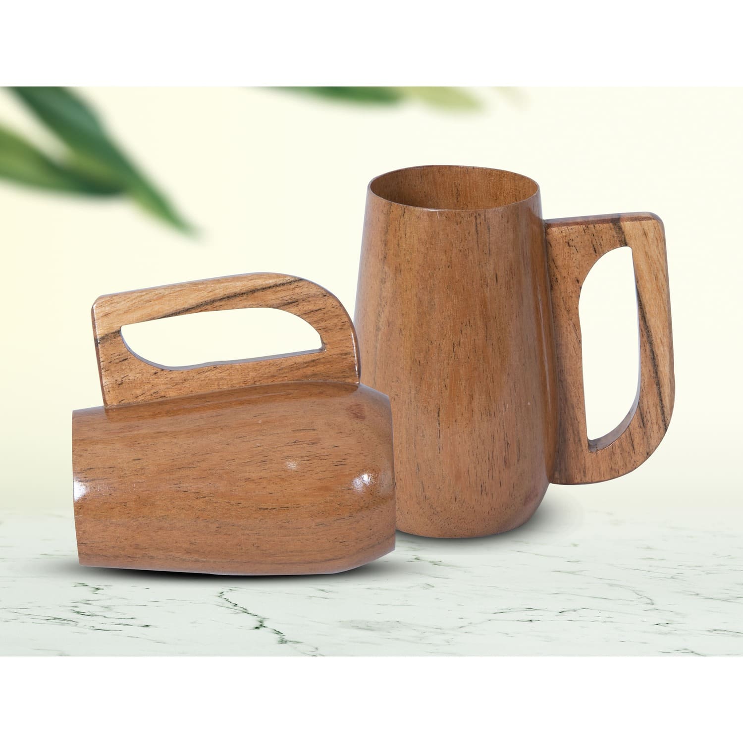 Servanam Furniture Natural Teakwood Cup/Mug with Big Handle for Coffee, Tea, Juice & Beverages | Food Grade, Hot & Cold Safe, BPA Free & Natural Finish