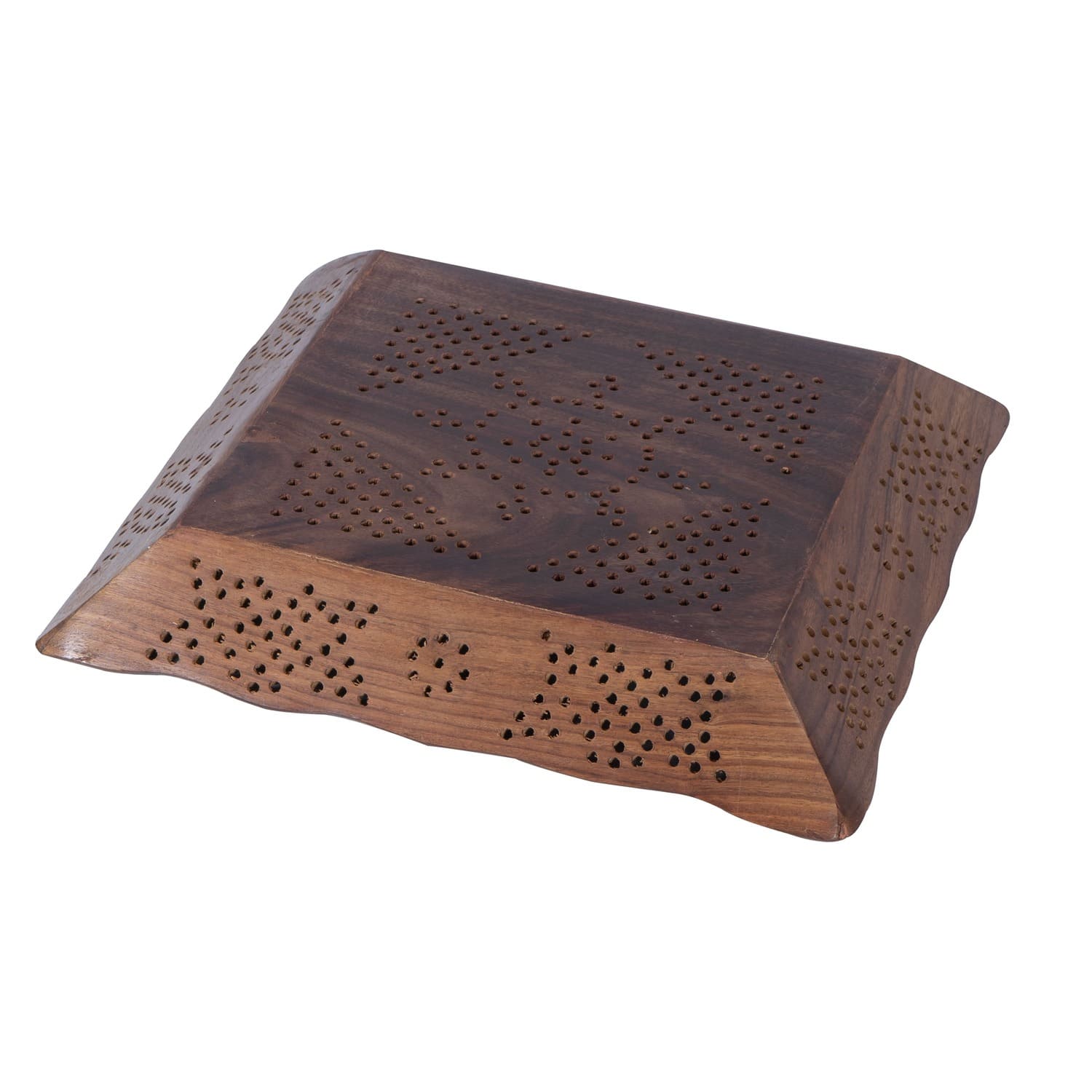 Natural Wooden Rectangular Shaped Serving Tray in Sheesham Wood with Beautiful Flower Design for Kitchen Serving/Dining Tableware