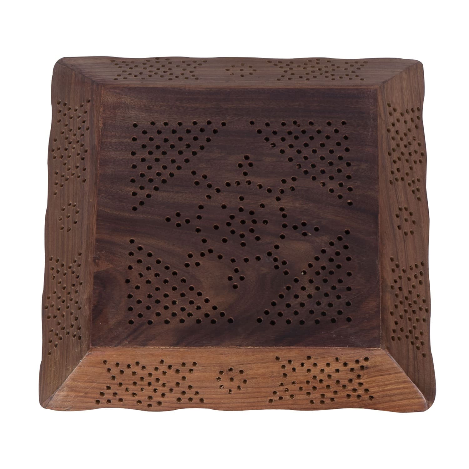 Natural Wooden Rectangular Shaped Serving Tray in Sheesham Wood with Beautiful Flower Design for Kitchen Serving/Dining Tableware