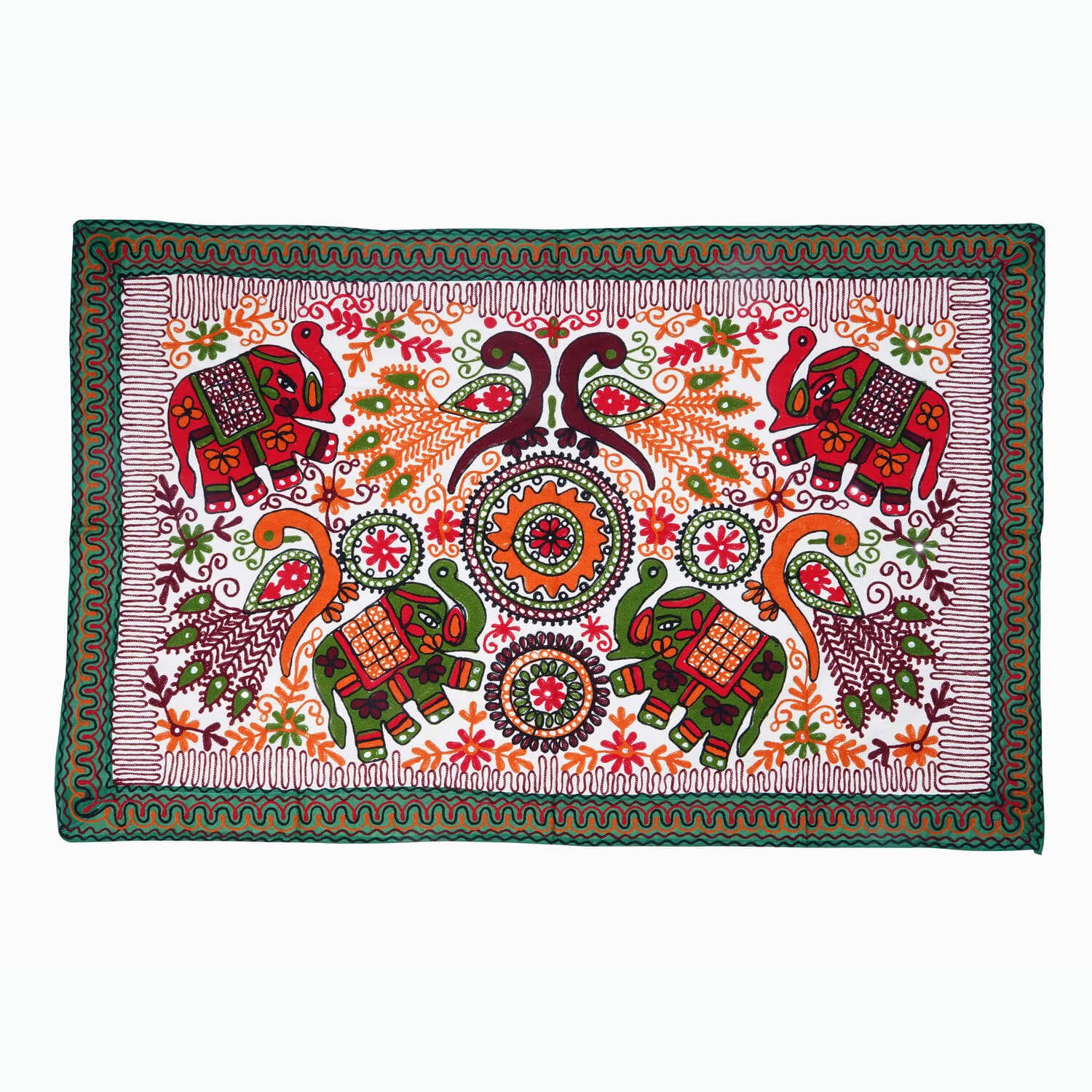 wall hanging handicraft mat in beautiful elephant and peacock